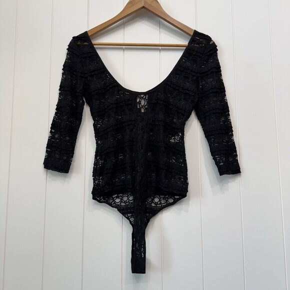 Cinq A Sept Marla Sheer Silk Black Lace $195 Bodysuit Women’s Size Small - Picture 5 of 15